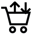 Icon of two arrows going into and out of a shopping cart.