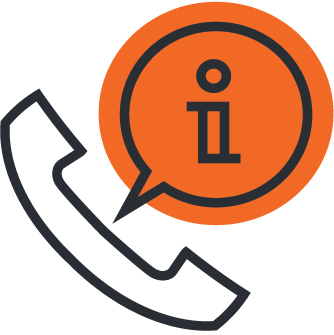 Icon of a phone next to an "information" speech bubble.