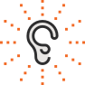 Icon of an ear with stylistic marks around it.